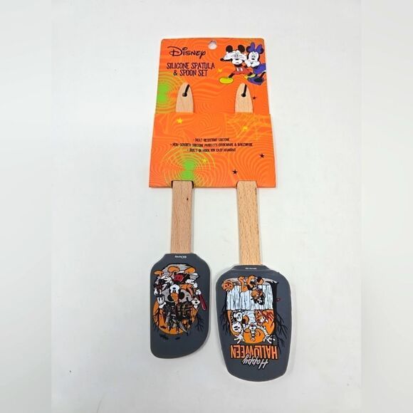 Disney Mickey Mouse Silicone Spatula & SPOON SET halloween 2 PACK HARD TO FIND - Picture 1 of 3